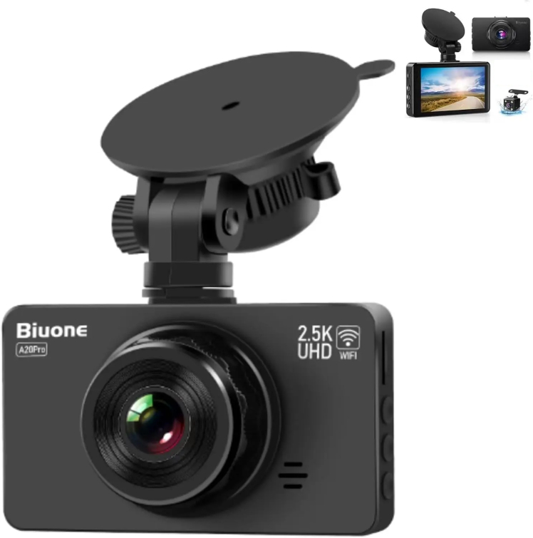 دوربین ثبت وقایع خودرو 2.5K مدل Biuone A20Pro | دو دوربینه دارای Wi-Fi