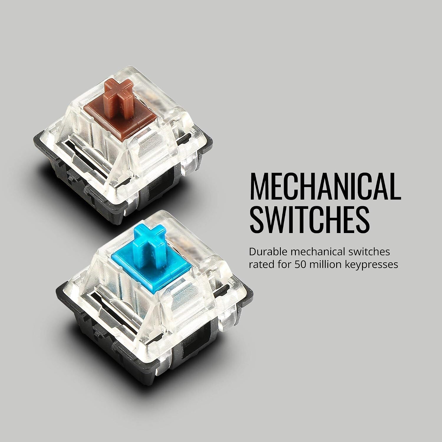  نمایش سوئیچ‌های مکانیکی گیتِرون (Gateron) کیبورد CK550 با گارانتی ۵۰ میلیون کلیک، مناسب برای بازی و تایپ 