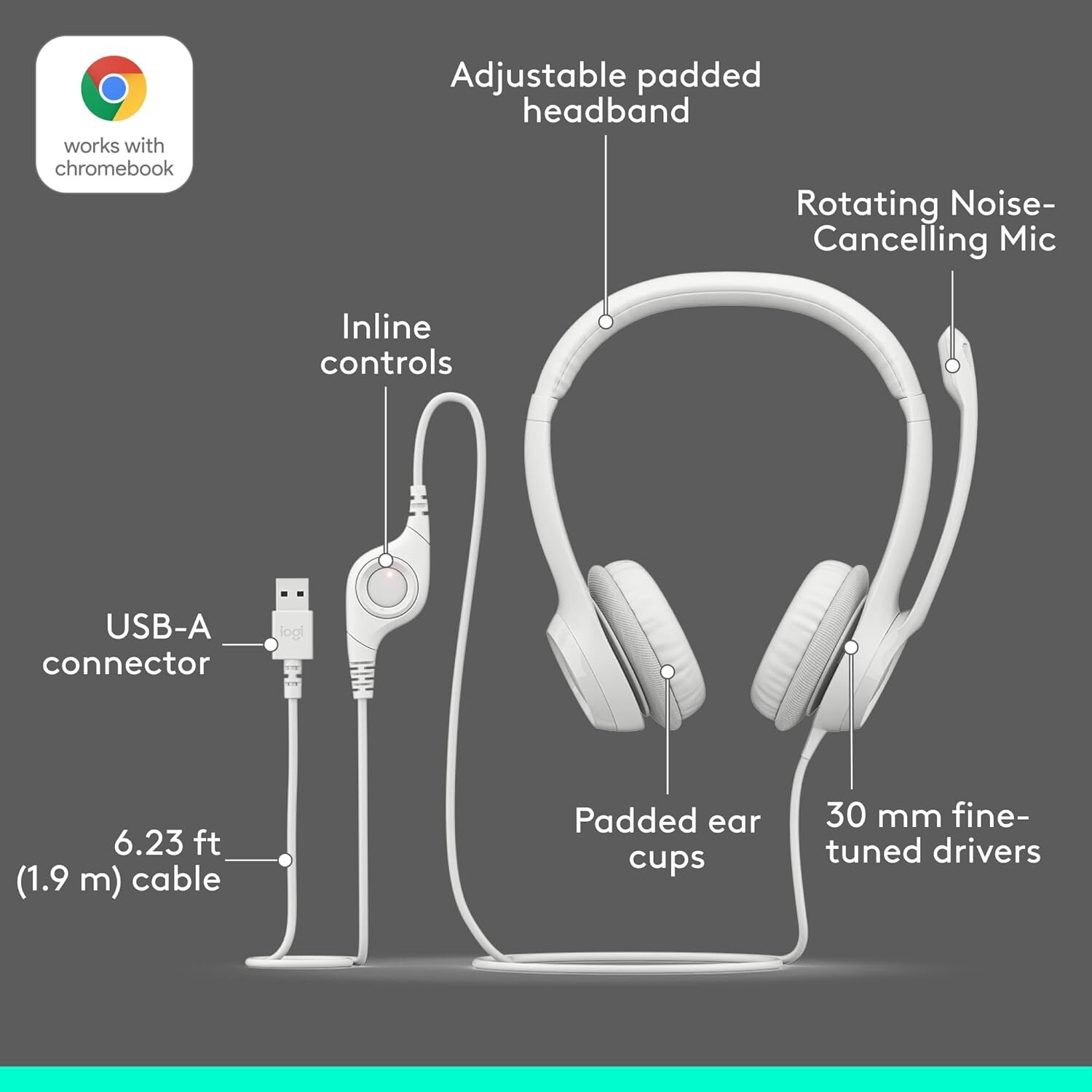  هدست لاجیتک H390 رنگ سفید کابلی USB | لاکچری لپ تاپ 