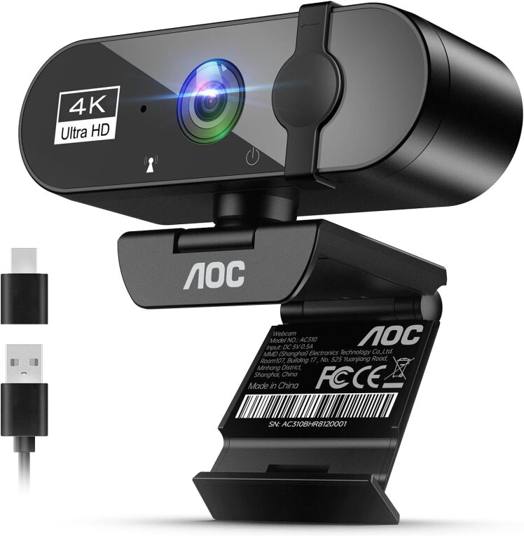 وب کم AOC AC130 4K با کیفیت تصویر اولترا اچ دی مناسب تماس تصویری حرفه‌ای کپی متن