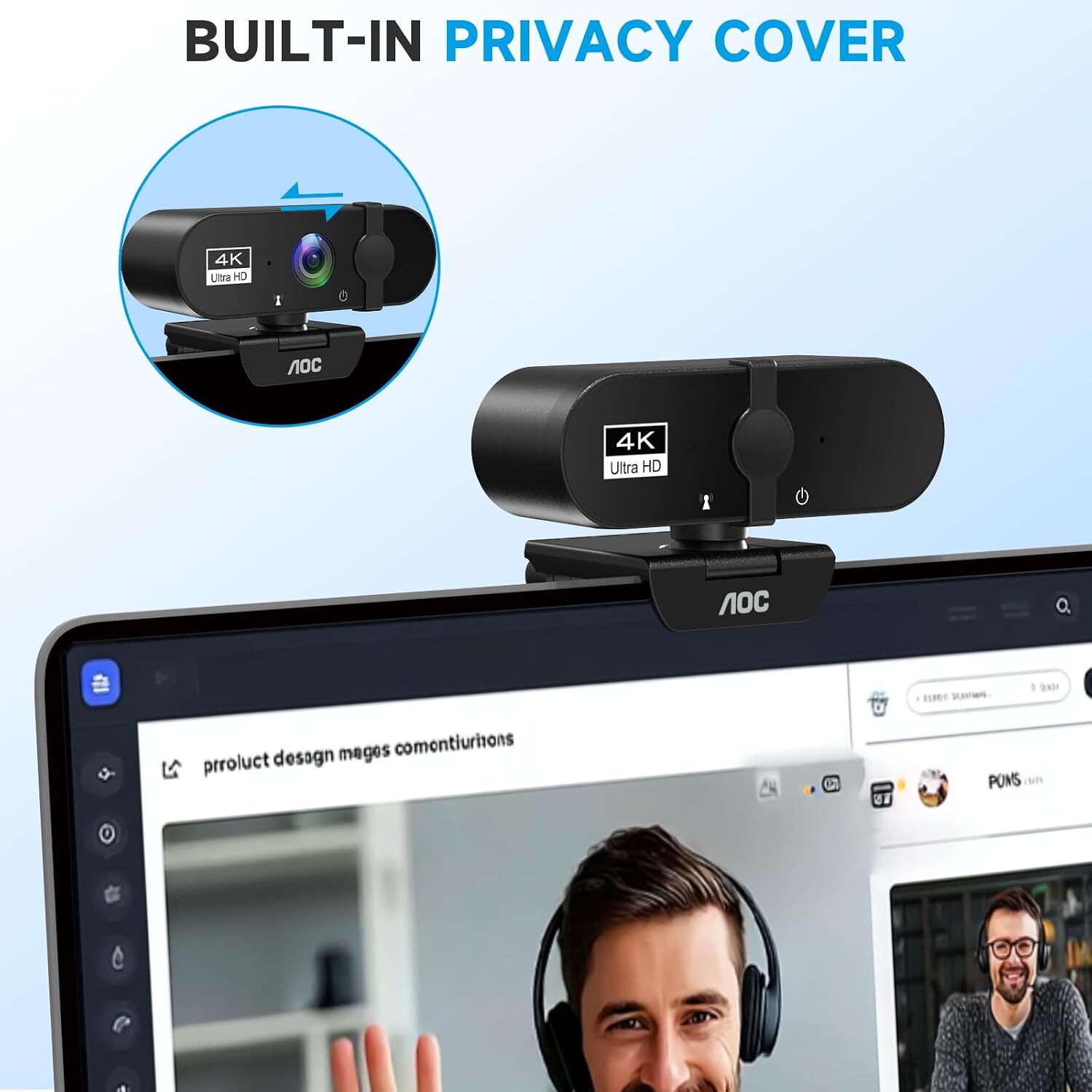 دوربین وب کم AOC AC130 4K با وضوح تصویر بالا برای جلسات آنلاین و ویدئو کنفرانس کپی متن