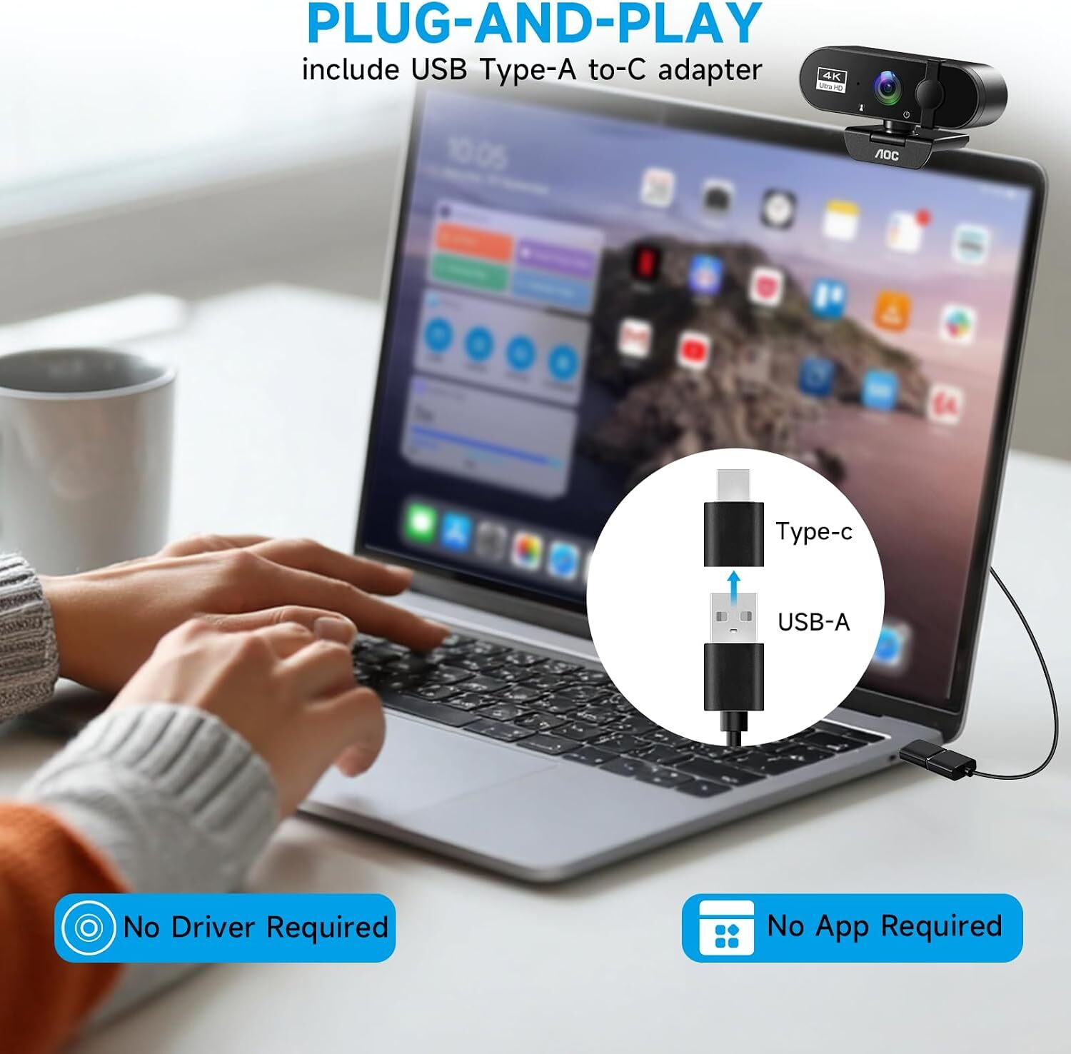 دوربین وب کم AOC AC130 4K با قابلیت تنظیم خودکار نور برای تصویر واضحتر کپی متن