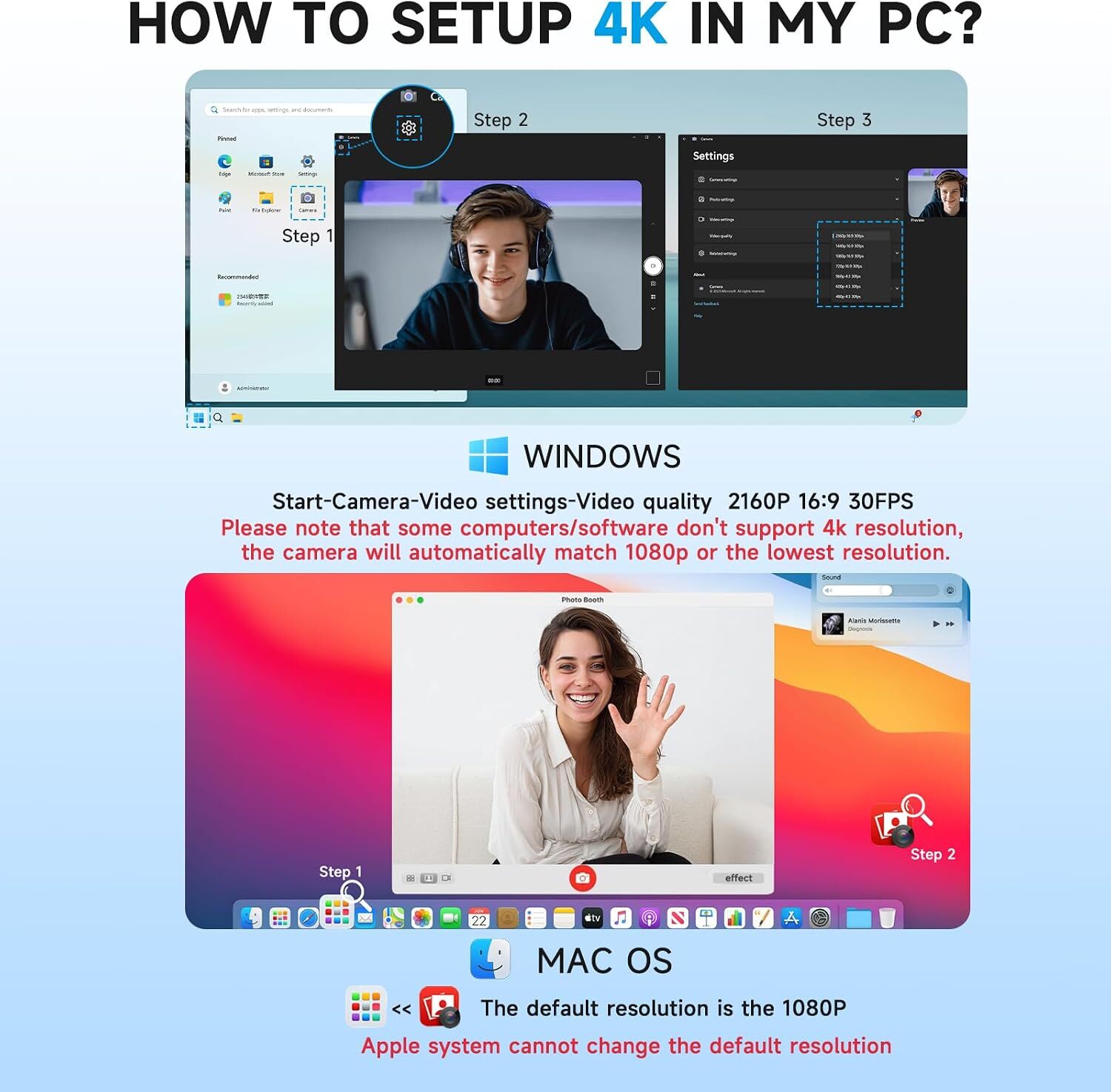 وب کم AOC AC130 4K با زاویه دید ۸۰ درجه برای تماس تصویری و جلسات کاری کپی متن