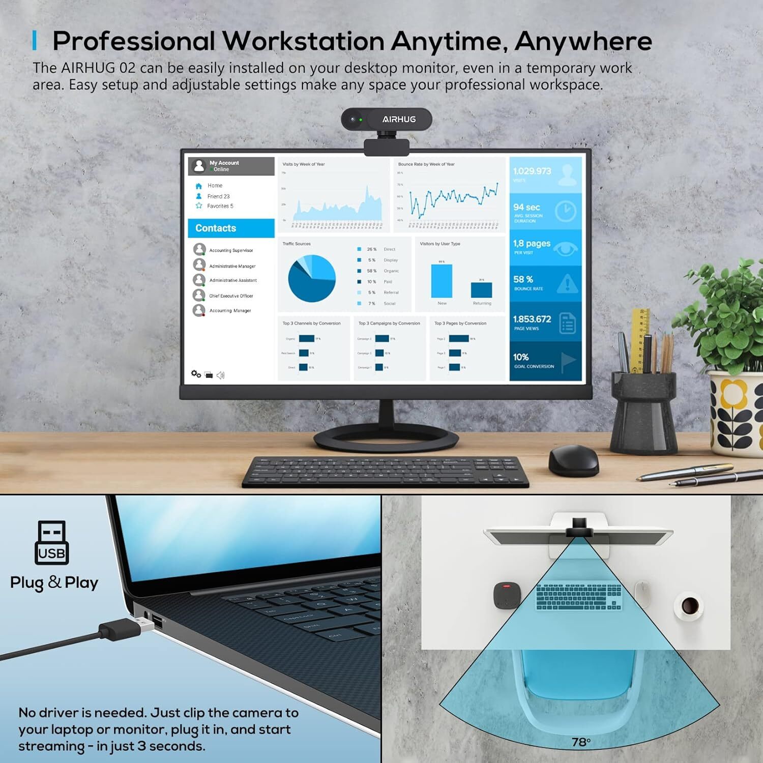 خرید و قیمت وب کم AIRHUG 02 ULTRA HD WEBCAM | لاکچری لپ تاپ