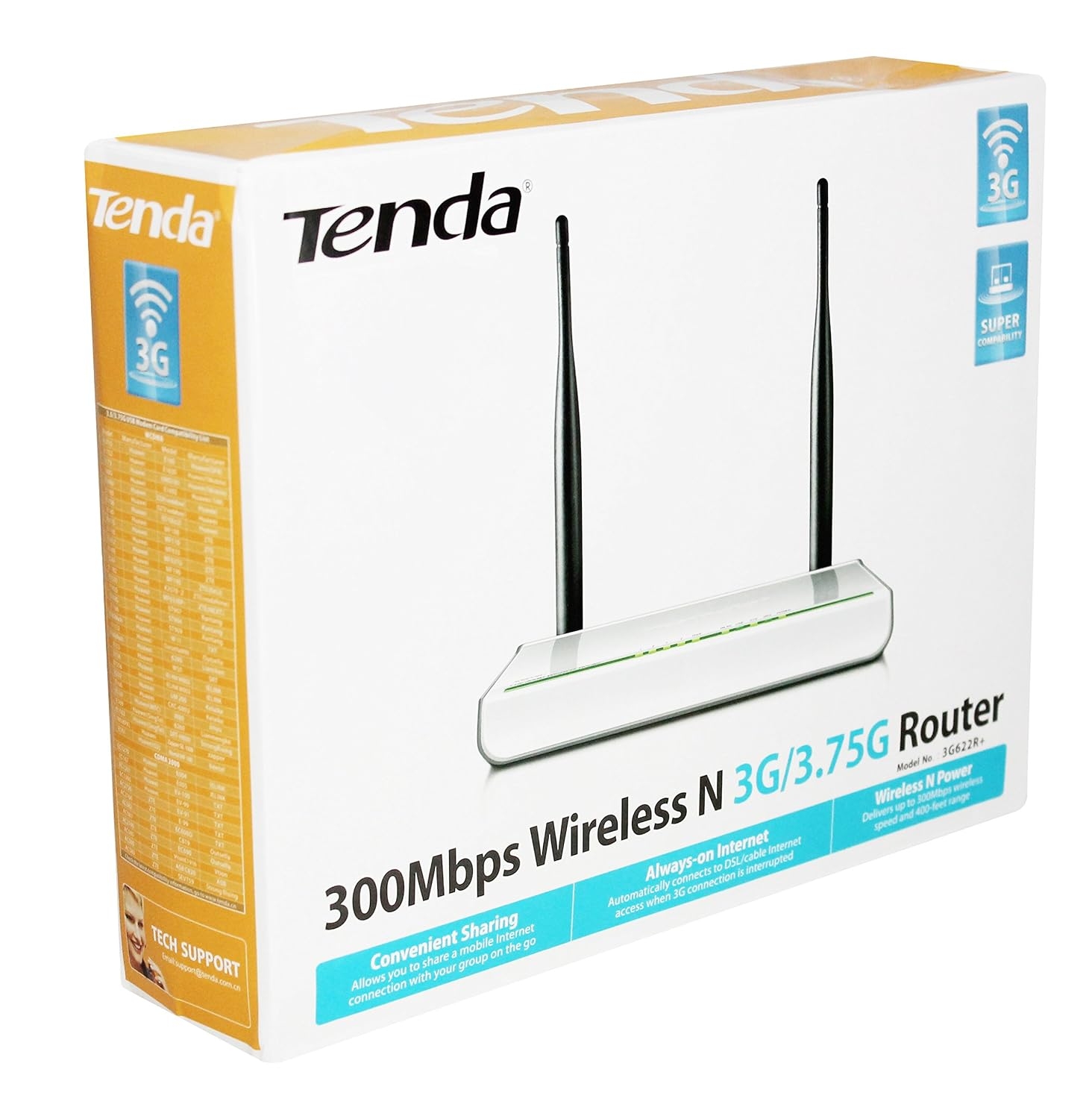 پورتهای روتر تندا 3G622R+ شامل یک ورودی WAN، چهار خروجی LAN و یک درگاه USB برای مودم 3G