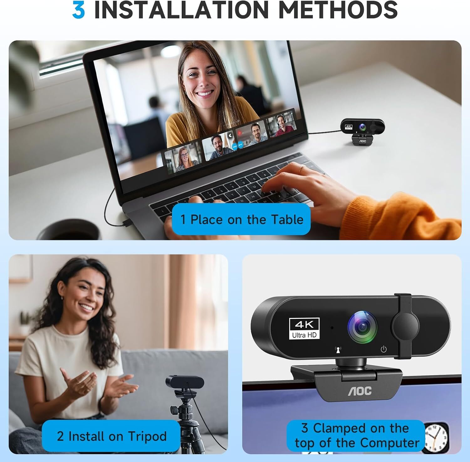 خرید وب کم AOC AC130 4K با نصب آسان و سازگاری با نرمافزارهای تماس تصویری کپی متن