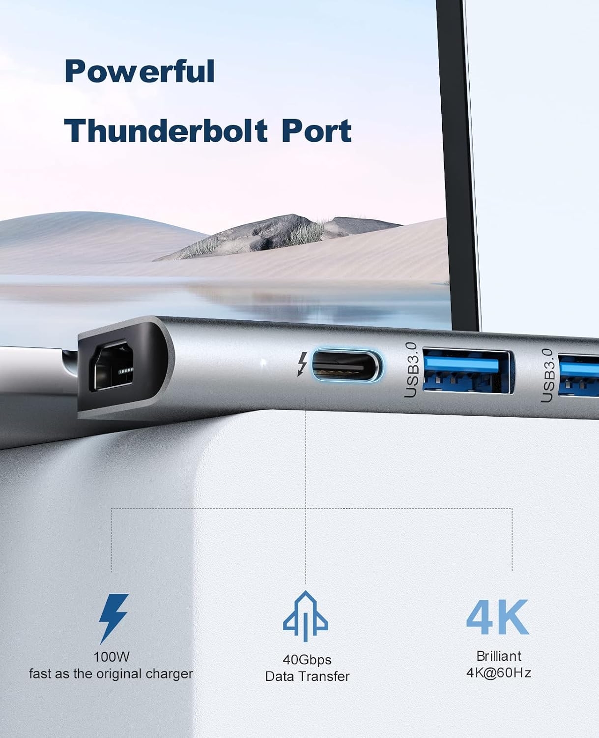 بدنه آلومینیومی بادوام و طراحی بافتدار آداپتور USB-C UtechSmart با رنگ اسپیس گری