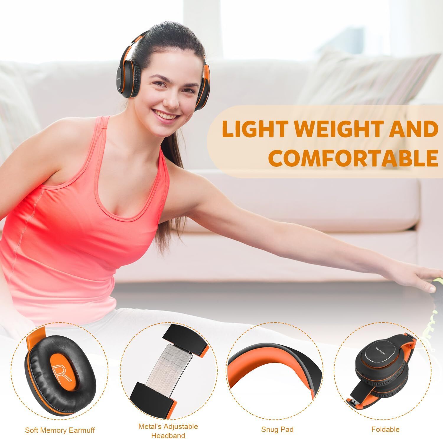  WorWoder Wireless Headphones Over Ear, 80 Hours Playtime Bluetooth Headphones, Hi-Fi Stereo Sound with Microphone 