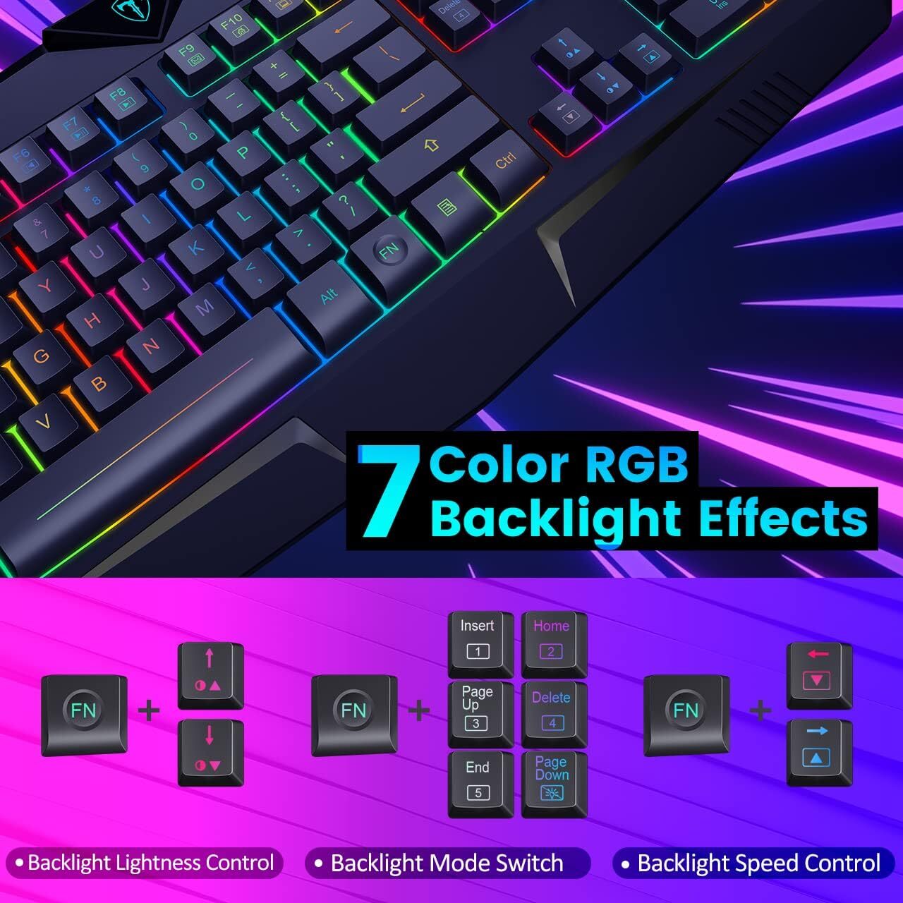 نورپردازی 7 حالته RGB کیبورد گیمینگ PC232A