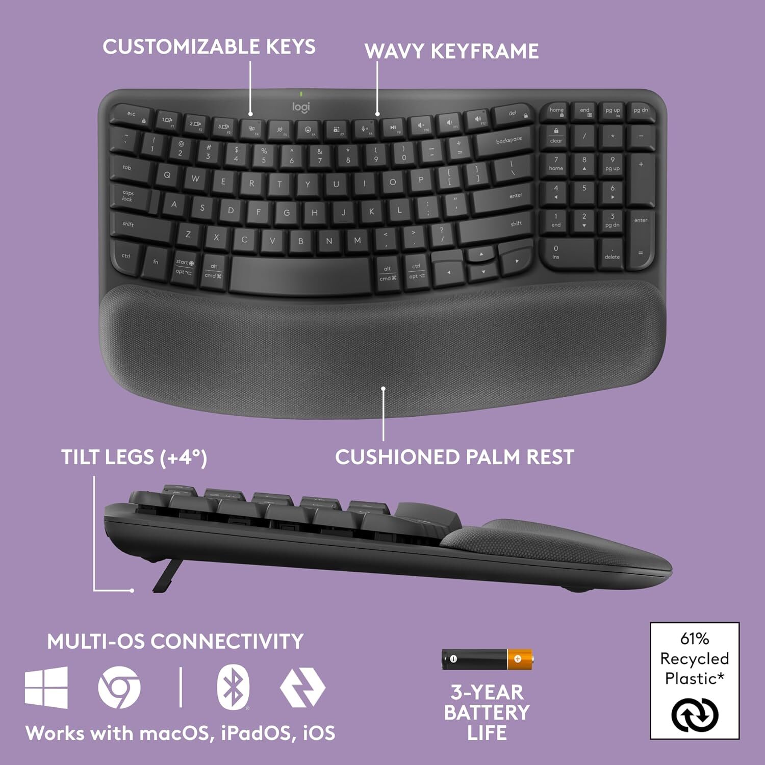 خرید و قیمت کیبورد بی سیم ارگونومیک لاجیتک Logitech Wave Keys | لاکچری لپ تاپ