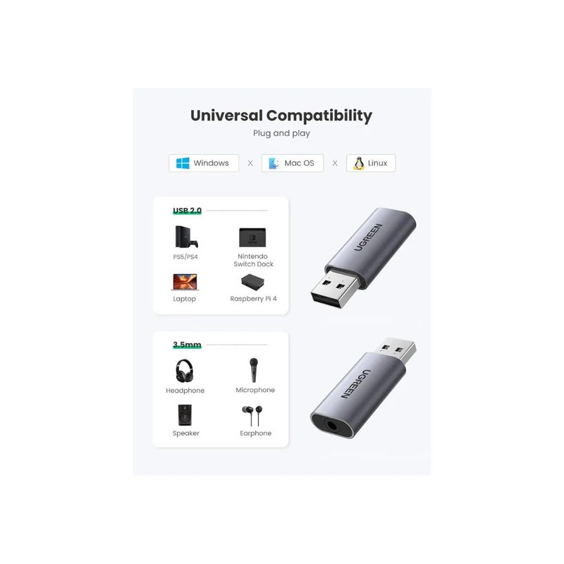  خرید و قیمت تبدیل USB 2.0 to 3.5mm Audio Adapter UGREEN CM383 80864 | لاکچری لپ تاپ 