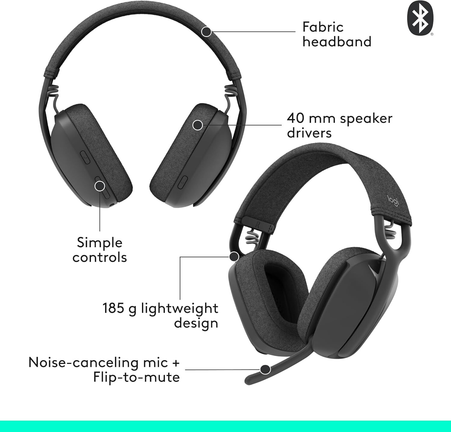  کلیدهای کنترل صدا و تماس هدست بی سیم Logitech Zone Vibe 100 | لاکچری لپ تاپ 